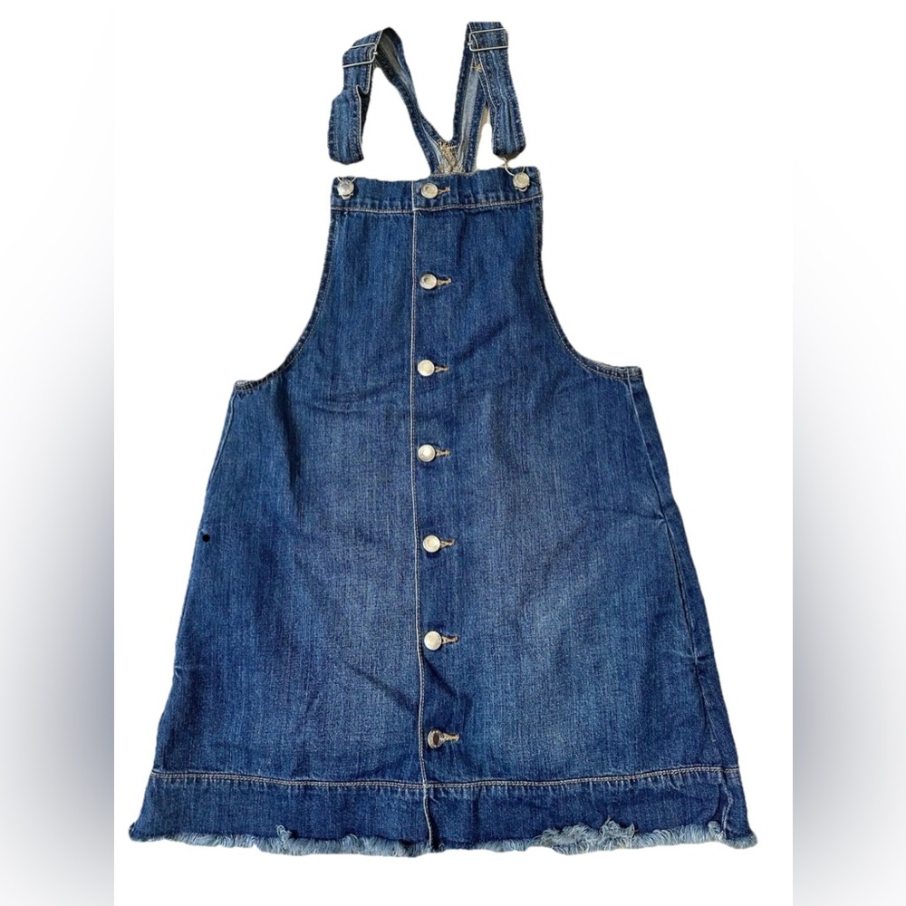 American Eagle Denim Jumper S Raw Hem Cottagecore Jean Dress Pinafore Country - Picture 6 of 11
